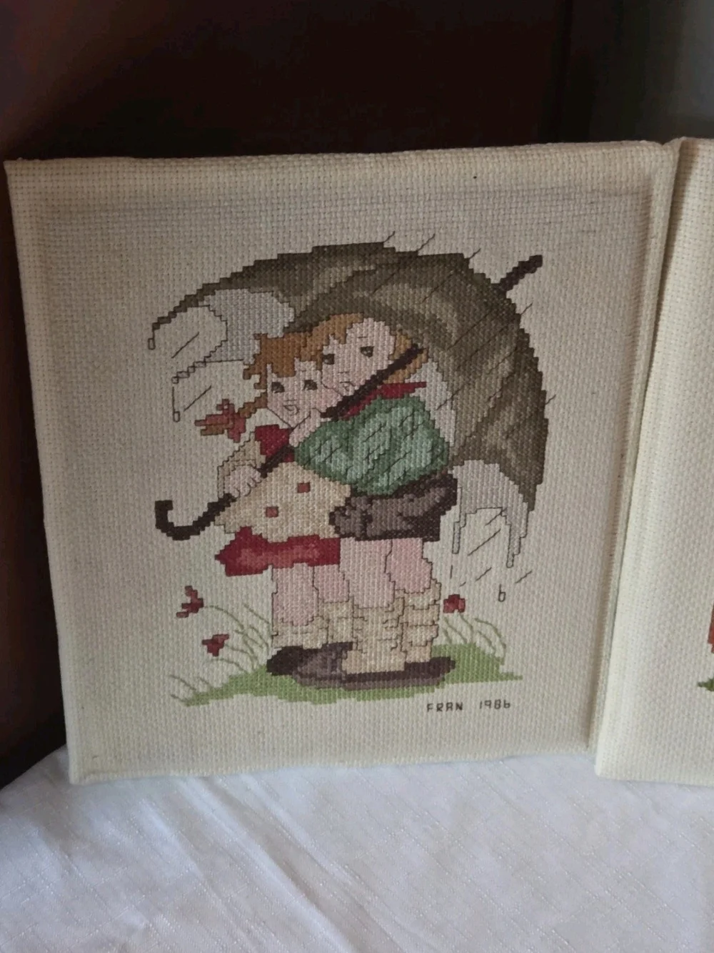 Vintage Hummel Crosstich Set Of 2, Completed, Stormy Weather